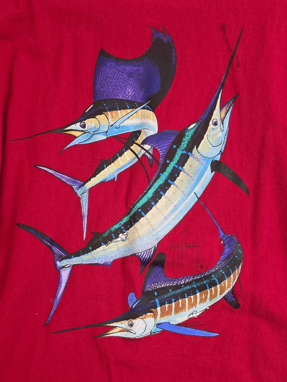 Guy Harvey Marlin Sailfish Long Sleeve Pocket T-Shirt Red Men's XL Fishing Graph - Picture 7 of 10